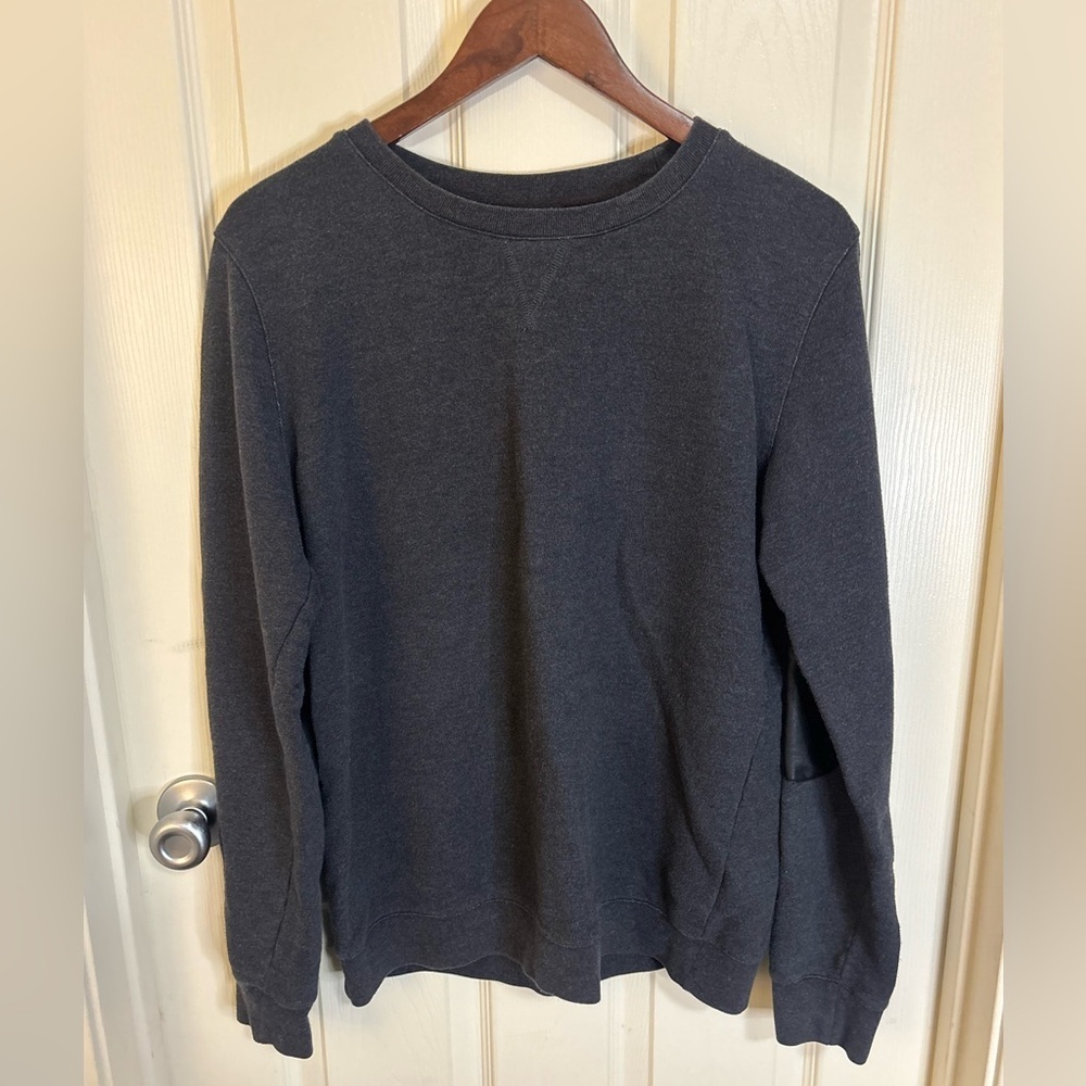 A.P.C. Rue Madame Charcoal Blue Sweatshirt w/ Leather Elbow Patches XL - Picture 2 of 7